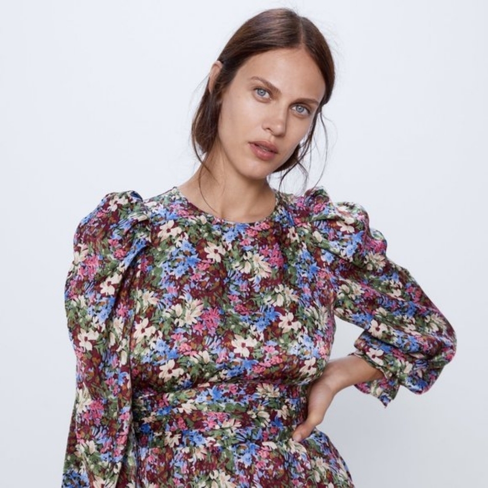 Zara Floral Long Sleeve Mini Dress